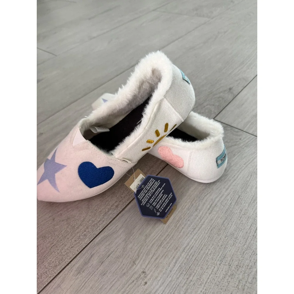 TOMS Alpargata Embroidered Celestial Faux Fur Shoes/Slippers  Womens 10 NWT - Picture 6 of 7
